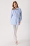 Maternity Oversize Fit Baby Blue Striped Shirt with Single Pocket Detail - 2
