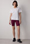Burgundy High Waist Biker Boy Relax Feel Leggings - 2