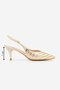 Women's Stiletto Open Back With Scarf Knitted Pattern Adjustable Strap Short Heeled Shoes Berfa Gold - 2