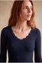 Women's Regular Fit Wide Collar Viscose / Elastane Long Sleeve Navy Blue Lace Detailed and Strap T-Shirt Monica - 5