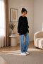 Black Cotton Combed Tunic Long Sleeve Blouse T-shirt Top - 2