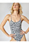 Leopard Patterned Swimsuit with Thin Straps and Tie Detail - 2