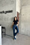 Women's High-Waist Loose Flared Stretch Navy Blue Jeans - 4