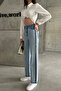 Women's Reverse-Stitch Palazzo Ice-Blue Denim Pants - 4