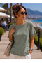 Women's O.Y.S Fabric Crew Neck Lace Detailed Oversize Blouse Tunic