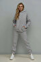 Women's Soft Textured Wide Fit Elastic Leg Hooded Tracksuit Set - Walking - 4