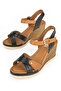 , Women's Genuine Leather Wedge Heel Sandals 161992Z505 Black - 7