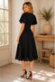 Black Crepe Fabric Padded Double Breasted Collar Skirt Black Lace Detailed Midi Dress 77164 - 3