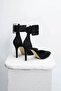 Olimpia Black Color Suede Thick Ankle Strap Women's Heeled Shoes - 7