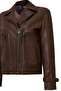 Paloma Women's Brown Double-Breasted Collar Oversized Leather Coat 25Wgd56082Z - 3
