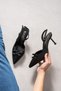 Women's Black Lea Satin Bow Detailed Pointed Toe Stiletto Slingback Evening Dress Office Thin Heeled Shoes - 6