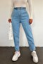High Waist Jeans with Elastic Waist - Light Blue