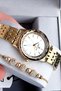 Women's Wristwatch 3 Atm Waterproof Gold Color Steel Band + Bracelet Wlg190 - 5