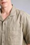 100% Cotton Boxy Fit Apaş Collar Short Sleeve Khaki Shirt H6319Ax26Sm - 5