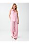 Pink 100% Linen Regular Leg Regular Waist Long Trousers