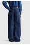 Women's navy blue 100% cotton denim pants with label detail and wide leg - 3