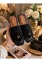 Women's Black Suede Look Square-Toe Casual Home and Outdoor Slippers - 4