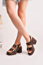 Heeled Bitter Brown Women's Double Buckle Sandals