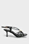 Women's Gold Buckle Detailed Thin Strap Heeled Sandals Limes Black - 2