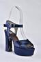 Navy Blue Satin Fabric Platform Heeled Women's Evening Dress Shoes M348202404 - 6