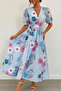 New Season Women's Short-Sleeved Double-Breasted Collar Side Tie Patterned Long Single Jersey Dress - 3