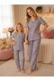 Mother-Daughter Matching Striped Heart Pattern Pajamas Set Short Sleeve Cotton Home Wear - 4