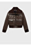 Leather-Look , Turn-Down Collar Jacket - 3