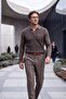 Men's Polo Neck Knitwear Brown Sweater Patterned Steel Knit Classic Fit - 5002F - 5