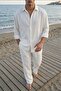 Noda 100% Cotton Oversize Men's White Modal Double Suit Shirt Pants - 3