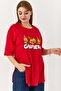 Women's garfield printed side slit crew neck t-shirt red - 2