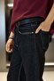 Men's Baggy Fit Contrast Stitched Jean Trousers Black - 4