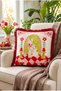 White Cat and Floral Checkered Floor Fringed Throw Pillow Cover - Vintage Cover with Red Tassels