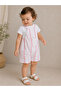 Infant Girls Bodysuit & Stripe Dungaree Romper Set with Flower Appliqué - 3
