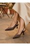 Brown Stone Detailed Thin Heeled Slingback Stiletto – Stylish and Elegant Evening Dress Women's Shoes