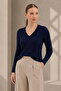 Women's Pure 100% Cotton Navy Blue V-Neck Hair Knit Sweater – Knitted Pattern