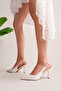 Pearl White Pointed Toe Open Back Heeled Evening Dress Shoes - 3