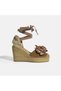 Limited Edition Beige Women's Floral Accessory Jute Lace-Up Wedge Heeled Suede Espadrille - 2