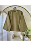 Women's Asymmetrical Cut Flounce Sleeve Poplin Fabric Lace-Up Khaki Blouse - 3