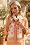 Apricot Flower Printed Women's Cotton Large Scarf - 2