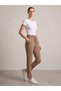 Women's Milk Coffee Color Elastic Waist Lace-Up Comfortable (Classic/Carrot) Cut Double Fabric Trousers - 2