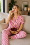 Plus Size Striped Cherry Pattern Milan Buttoned Pajama Set