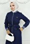 Hooded Ribbed Denim Suit Dark Blue 19244 - 2