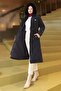 Zippered Waist Lace-Up Quilted Coat Navy Blue 19283 - 3