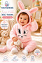 Rabbit Embroidered Welsoft 2-Piece Baby Set (with Ears Hooded) - Pink