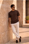 Kwon Crew Neck Basic Short Sleeve Slim Knitwear Men's T-Shirt - Brown - 3