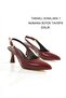Burgundy Patent Leather Pointed Toe Open Back Large Buckle 5cm Goblet Heel New Season - 2