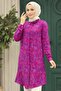 Patterned Fuchsia Hijab Viscose Tunic 11607F