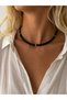 Black Fimo Necklace |   Gold Detailed Fimo Bead Women's Necklace