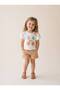 Girls' Floral Patterned Printed Ruffle Sleeve Casual Shorts Set - 2