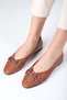 Aretha Tan Color Chain Accessory Blunt Toe Women's Ballerina Flat Shoes - 2